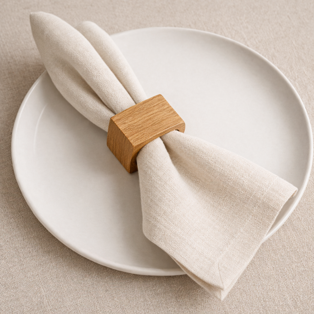 Firkantet serviettring i eik - 4 pk.