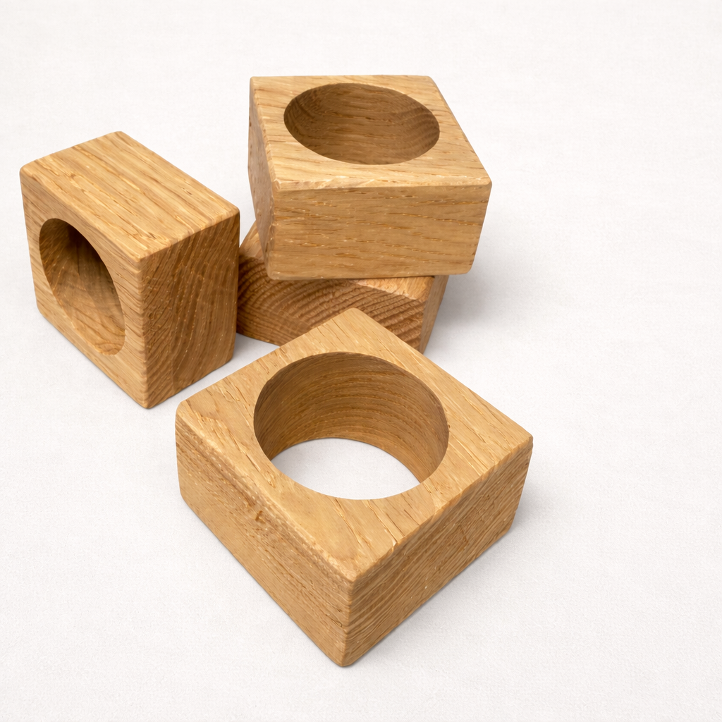 Firkantet serviettring i eik - 4 pk.